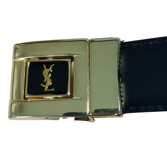 Yves Saint Laurent Accessories - YSL Reversible Leather Belt Black & Burgundy Black / Gold Buckle Made in Italy
